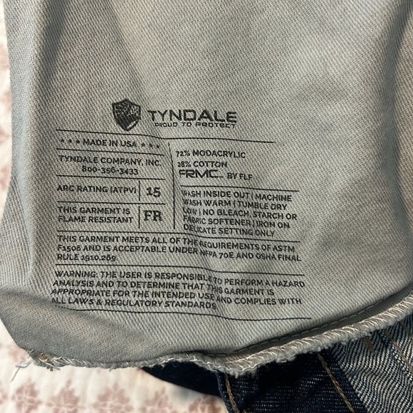 NWT Tyndale FRMC Flame Resistant Carpenter Work Pants Jeans 34 x 33 Dark Wash - Picture 14 of 17